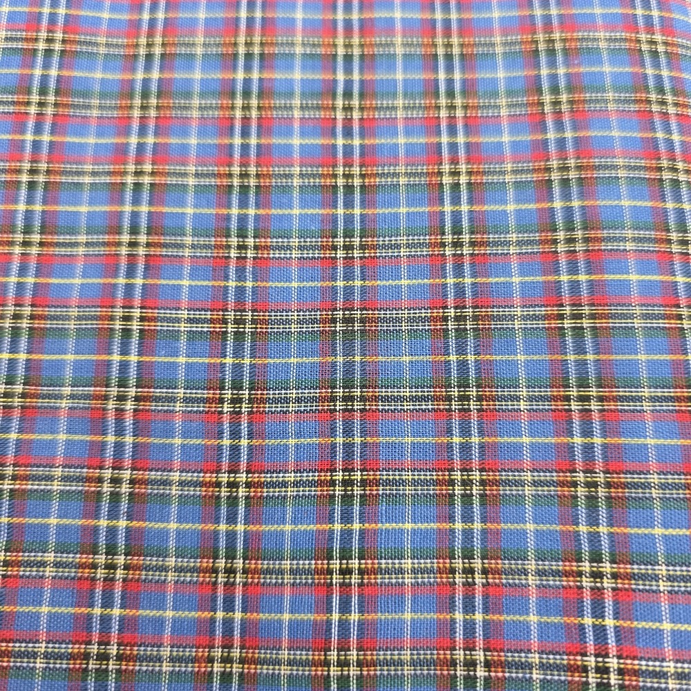 3 Pc Vtg Polyester & Cotton Blend Fabric Soft Lightweight Blue Red Gold Plaid